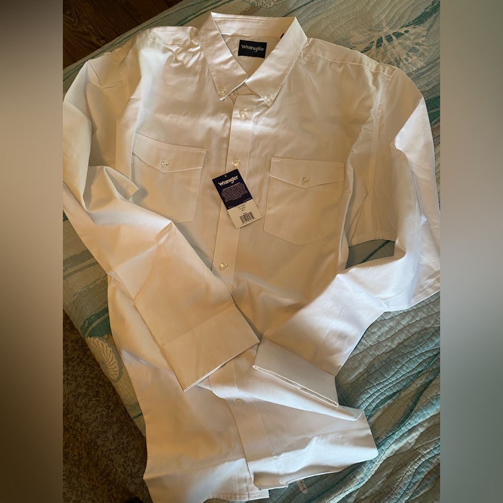 Wrangler Men's White 2XLT Button Down Shirt NWT - Picture 2 of 4